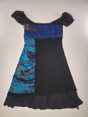 Metamorphose Gothic Lolita Off-Shoulder Patchwork Dress w/ Beaded Applique